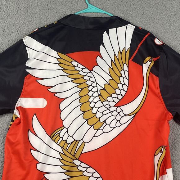 Men's XL Japanese Crane & Plum Blossom Aloha Kimono Hawaiian Style Button Down - Picture 9 of 10